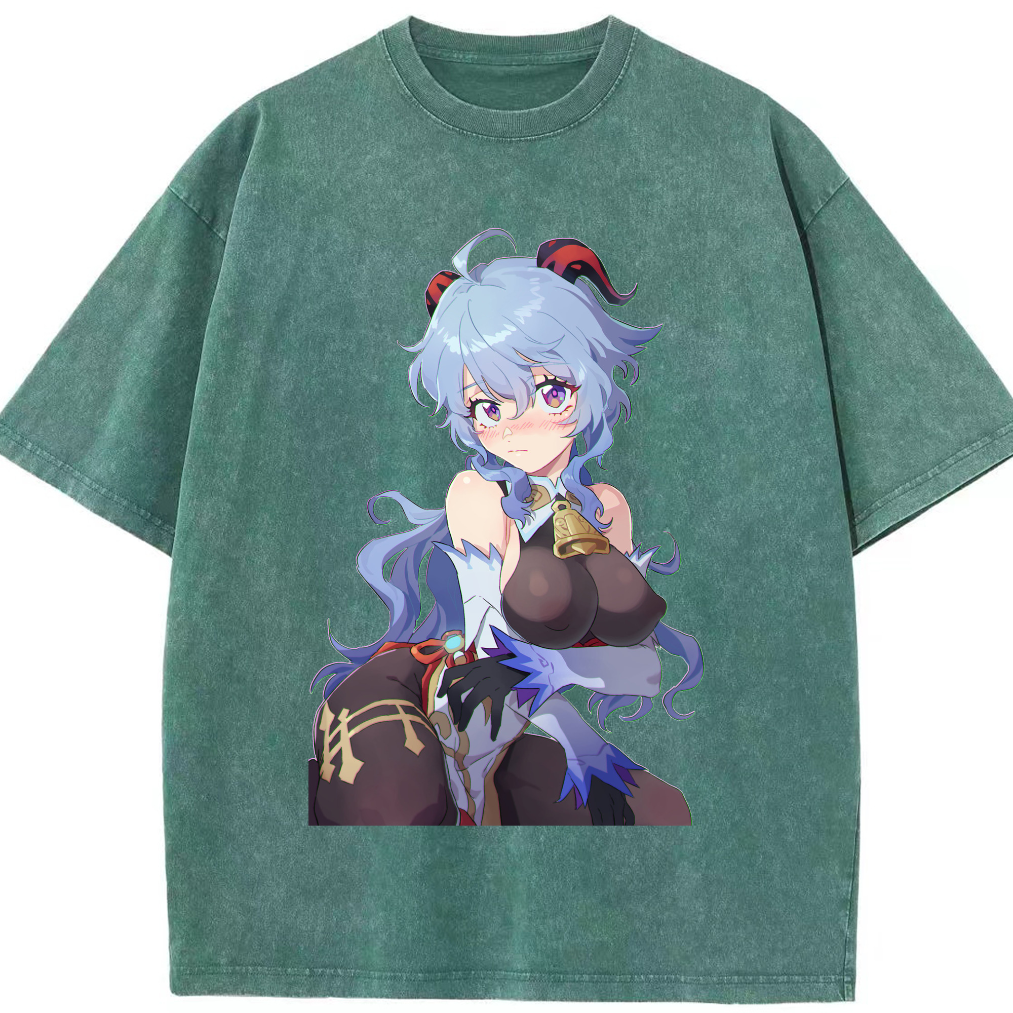 げんし神 甘雨 かんう genshin Ganyu 綿100% ヴィンテージ風 半袖Tシャツ（フロントプリント）